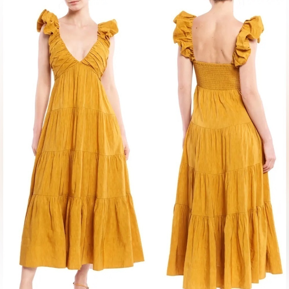 La Ligne Mustard Anais Linen Blend MIDI Dress NWT